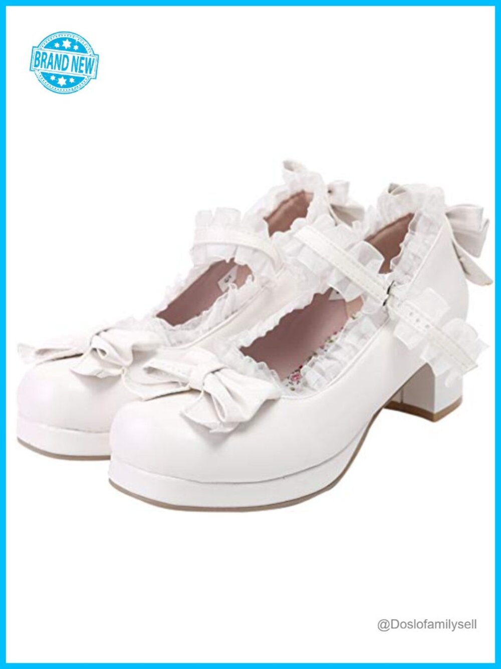 Women Kawaii Mid Block Heel Mary Jane Pumps with Bow Rockabilly Cosplay Shoes